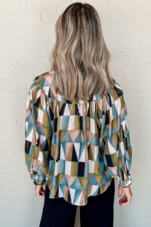 Geometric Pattern Lightweight Woven Button Down Shirt