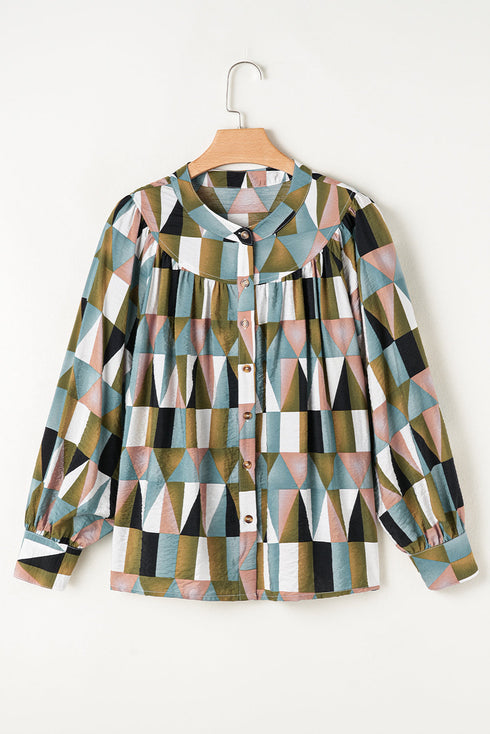 Geometric Pattern Lightweight Woven Button Down Shirt
