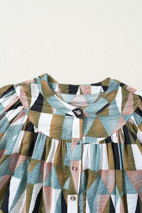 Geometric Pattern Lightweight Woven Button Down Shirt