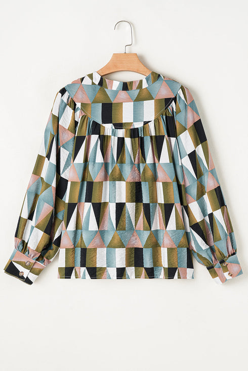 Geometric Pattern Lightweight Woven Button Down Shirt