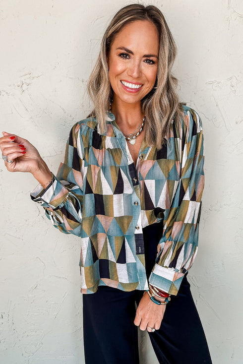 Geometric Pattern Lightweight Woven Button Down Shirt