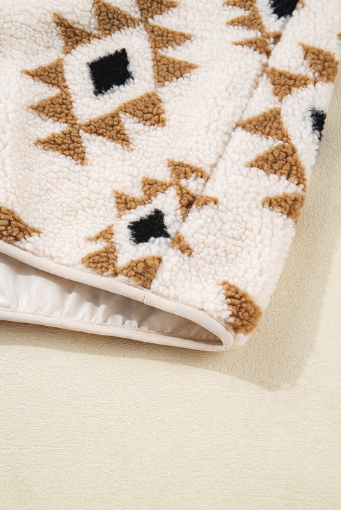 Geometric Pattern Quarter Zip Sherpa Pullover