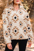 Geometric Pattern Quarter Zip Sherpa Pullover