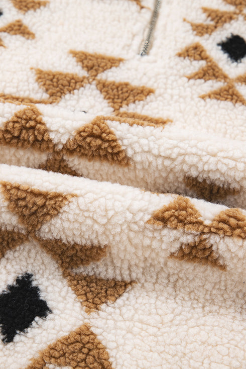 Geometric Pattern Quarter Zip Sherpa Pullover
