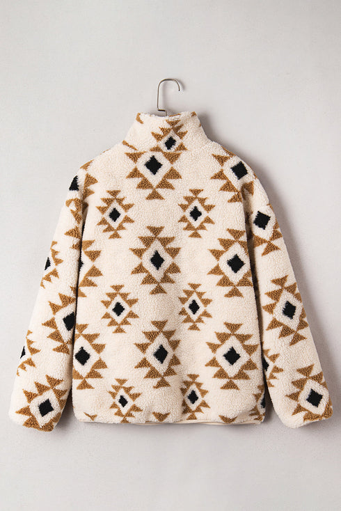 Geometric Pattern Quarter Zip Sherpa Pullover