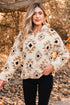 Geometric Pattern Quarter Zip Sherpa Pullover