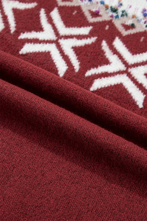 Geometric Pattern Round Neck Shift Knit Sweater