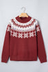 Geometric Pattern Round Neck Shift Knit Sweater