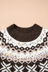 Geometric Pattern Round Neck Shift Knit Sweater