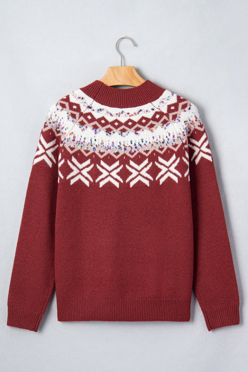 Geometric Pattern Round Neck Shift Knit Sweater