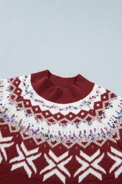 Geometric Pattern Round Neck Shift Knit Sweater