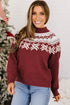 Geometric Pattern Round Neck Shift Knit Sweater