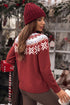 Geometric Pattern Round Neck Shift Knit Sweater
