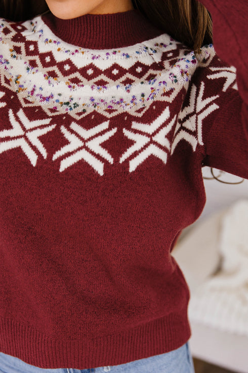 Geometric Pattern Round Neck Shift Knit Sweater