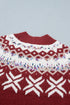 Geometric Pattern Round Neck Shift Knit Sweater