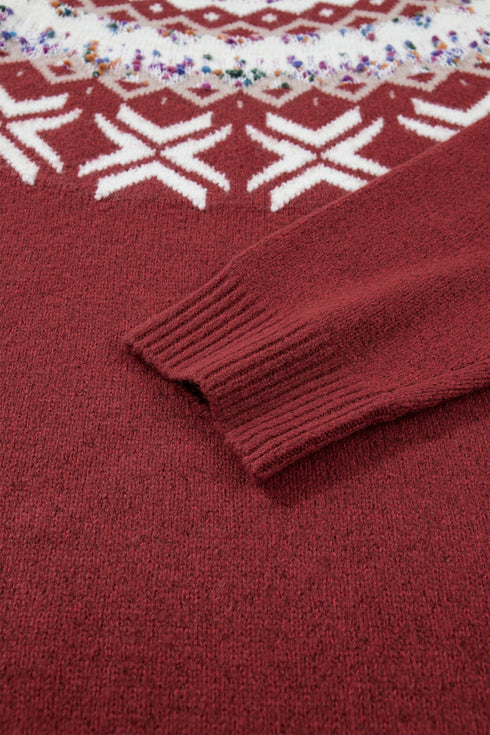 Geometric Pattern Round Neck Shift Knit Sweater