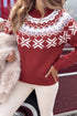 Geometric Pattern Round Neck Shift Knit Sweater