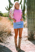 Geometric Pattern Sleeve Ribbed Crew Neck Sweater