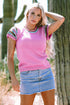 Geometric Pattern Sleeve Ribbed Crew Neck Sweater