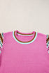 Geometric Pattern Sleeve Ribbed Crew Neck Sweater