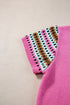 Geometric Pattern Sleeve Ribbed Crew Neck Sweater