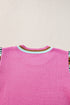 Geometric Pattern Sleeve Ribbed Crew Neck Sweater