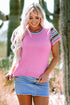 Geometric Pattern Sleeve Ribbed Crew Neck Sweater