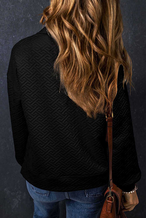 Geometric Pattern Textured Knit Quarter Zip Pullover