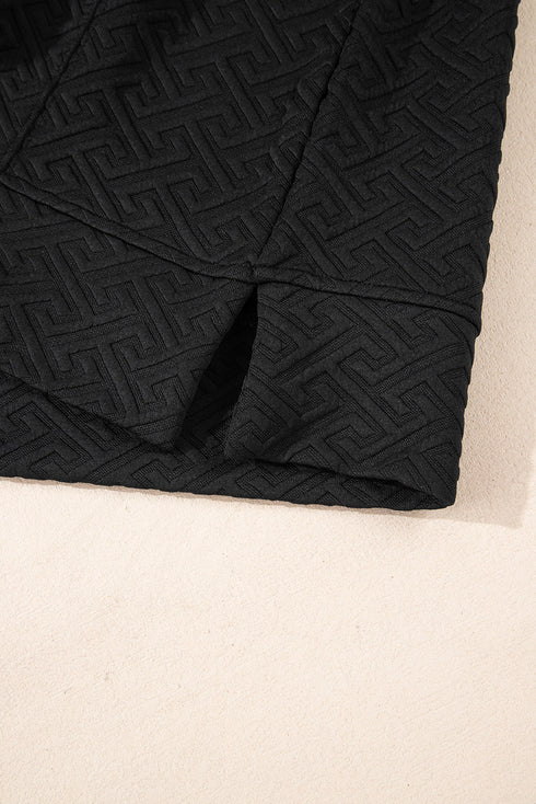 Geometric Pattern Textured Knit Quarter Zip Pullover