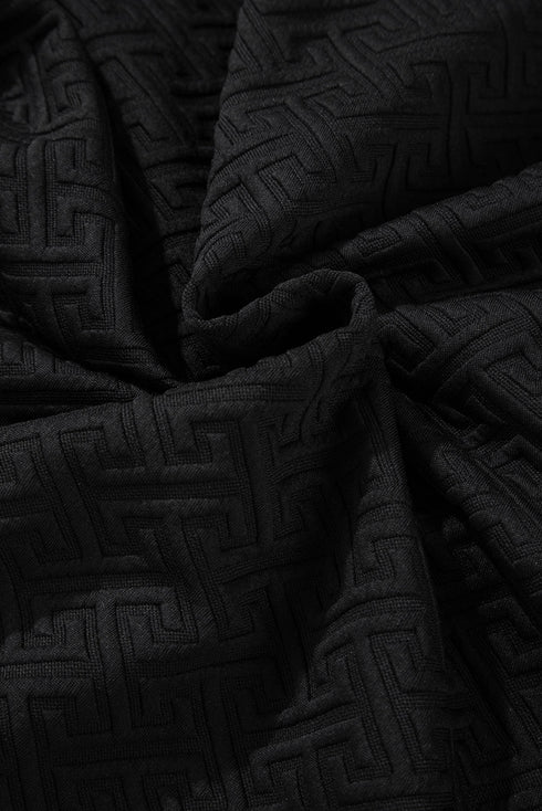 Geometric Pattern Textured Knit Quarter Zip Pullover