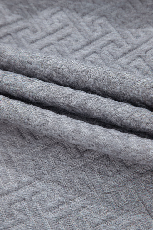 Geometric Pattern Textured Knit Quarter Zip Pullover