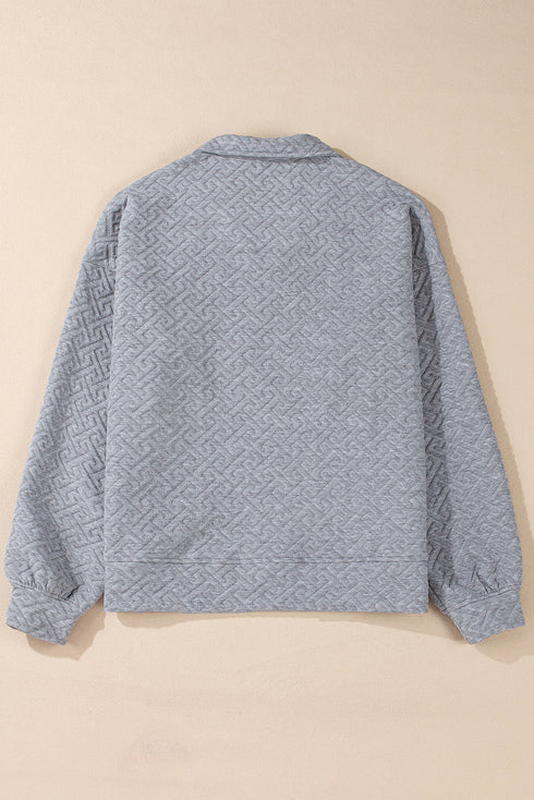 Geometric Pattern Textured Knit Quarter Zip Pullover