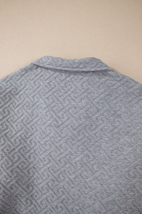 Geometric Pattern Textured Knit Quarter Zip Pullover