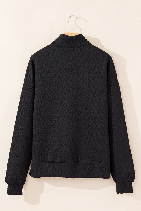 Geometric Pattern Textured Knit Quarter Zip Pullover