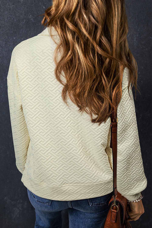 Geometric Pattern Textured Knit Quarter Zip Pullover