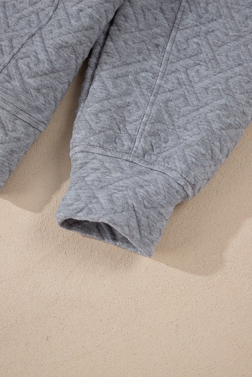 Geometric Pattern Textured Knit Quarter Zip Pullover