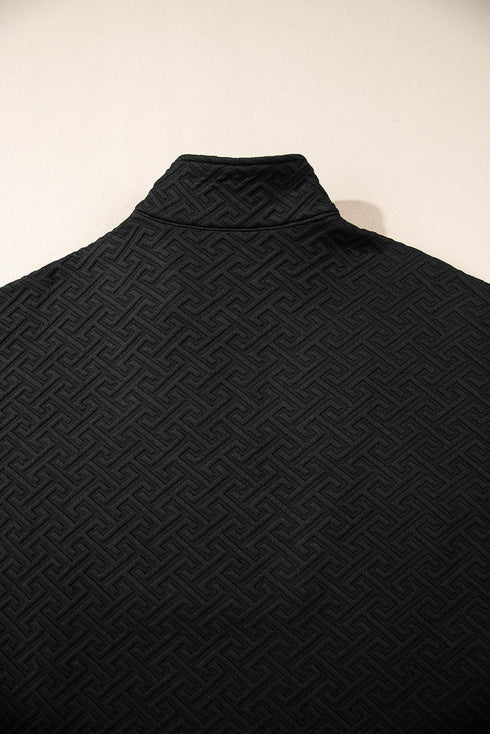 Geometric Pattern Textured Knit Quarter Zip Pullover