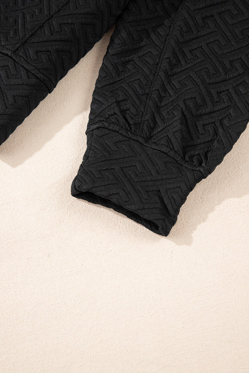 Geometric Pattern Textured Knit Quarter Zip Pullover