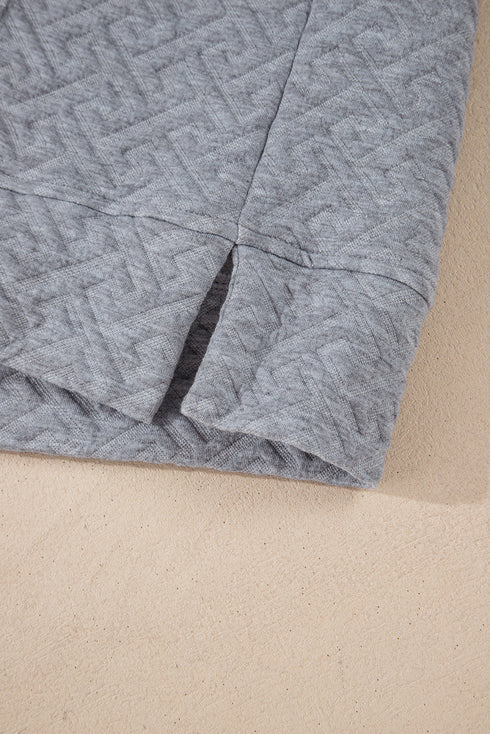 Geometric Pattern Textured Knit Quarter Zip Pullover