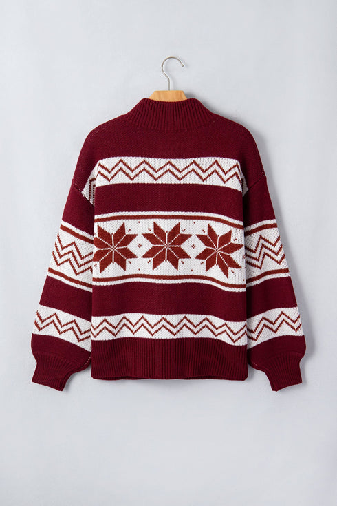 Geometric Pattern Zip Up Long Sleeve Cardigan