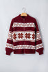 Geometric Pattern Zip Up Long Sleeve Cardigan