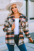 Geometric Plaid Print Pocketed Shacket