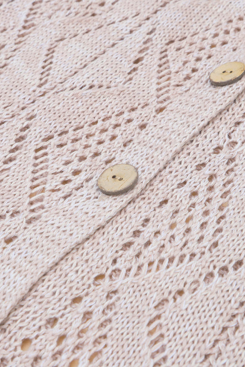 Geometric Pointelle Button Front Long Sleeve Cardigan