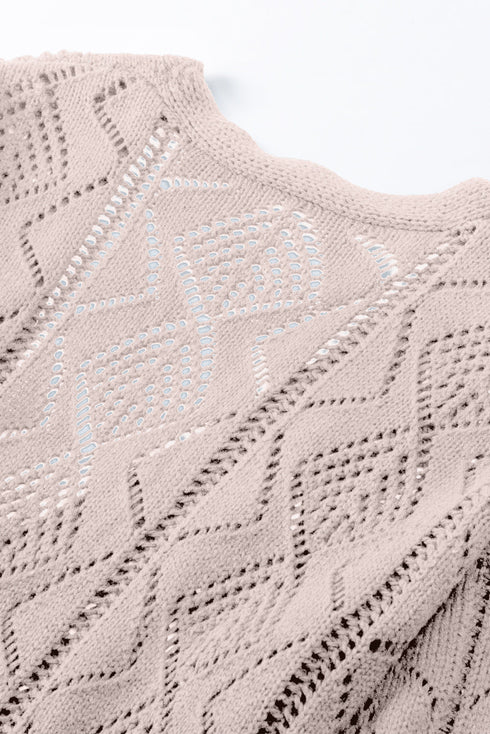 Geometric Pointelle Button Front Long Sleeve Cardigan