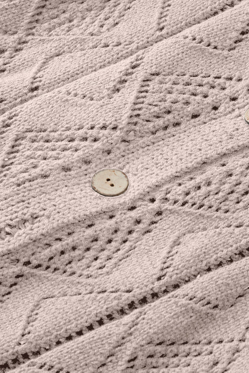 Geometric Pointelle Button Front Long Sleeve Cardigan