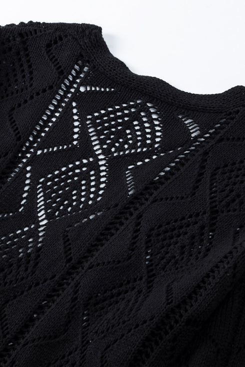 Geometric Pointelle Button Front Long Sleeve Cardigan