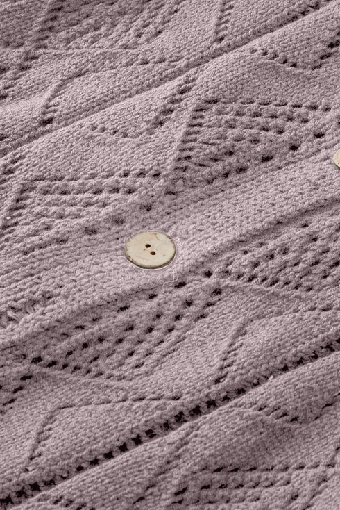 Geometric Pointelle Button Front Long Sleeve Cardigan
