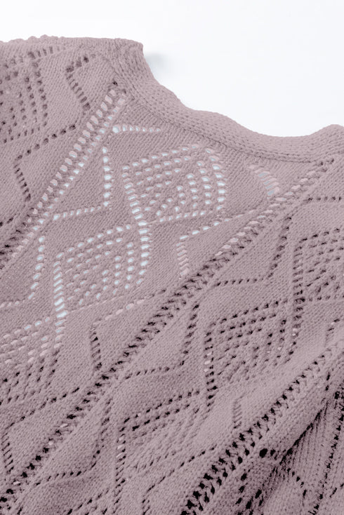 Geometric Pointelle Button Front Long Sleeve Cardigan