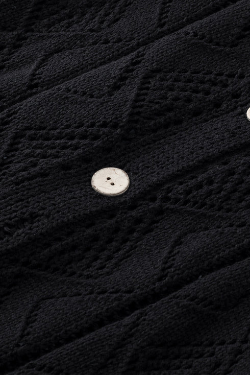 Geometric Pointelle Button Front Long Sleeve Cardigan