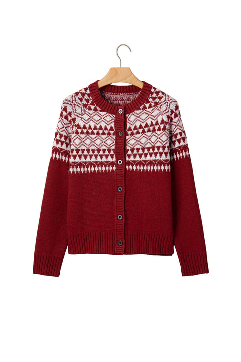Geometric Print Button Front Long Sleeve Cardigan